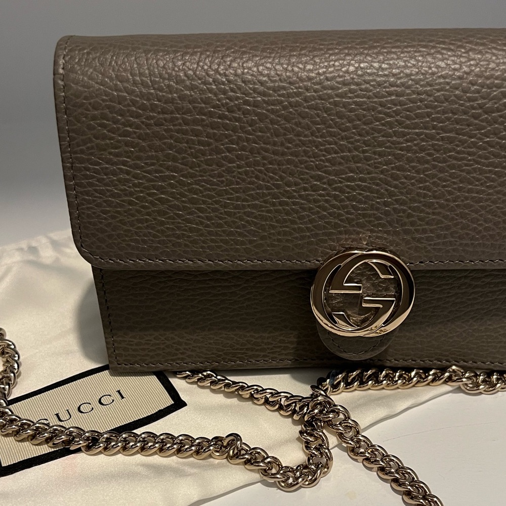 NEW Gucci GG Interlocking Wallet on Chain Grey - Picture 10 of 10